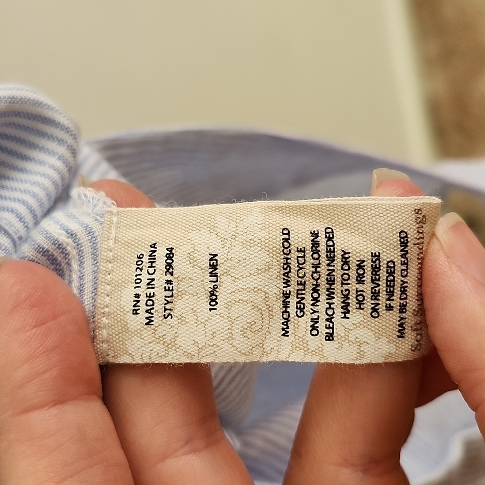 Soft Surroundings Linen Maxi Dress Blue White Striped Embroidered Side Slits S - Picture 9 of 11